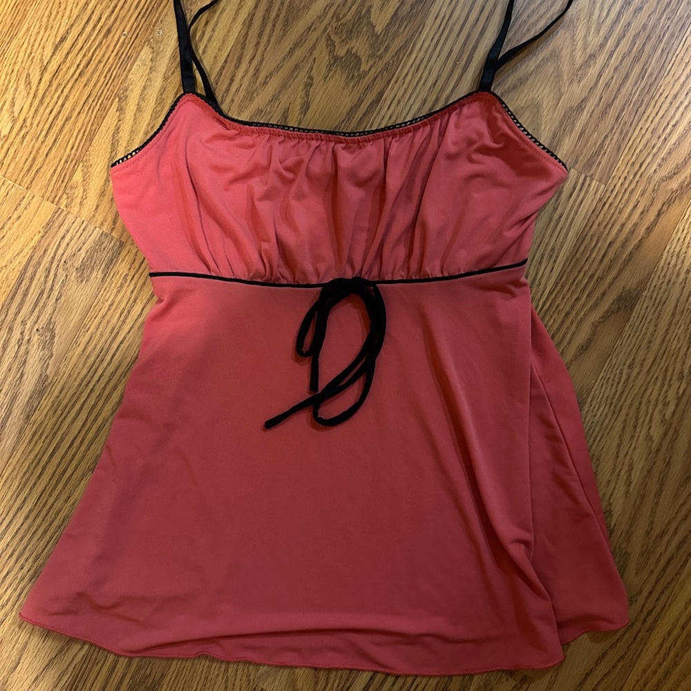 Ally B Coral Pink Tank Top with Black Trim